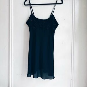 Vintage Victoria's Secret Black Lingerie Slip Dress Velvet Beaded Sexy Small Med